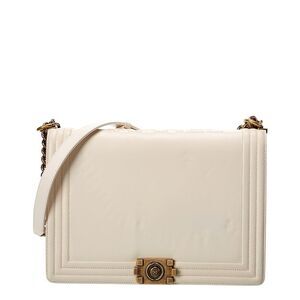 Chanel White Lambskin Leather Large Boy Bag (Authentic Pre-Loved)